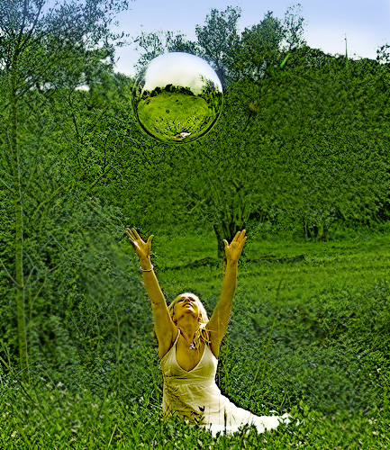 mirror gazing ball throwing in air