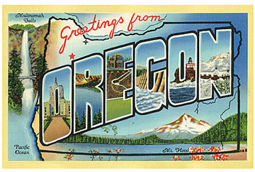 Greetings for Oregon vintage postcard