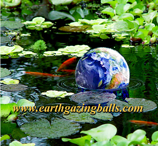 earth gazing ball in pond