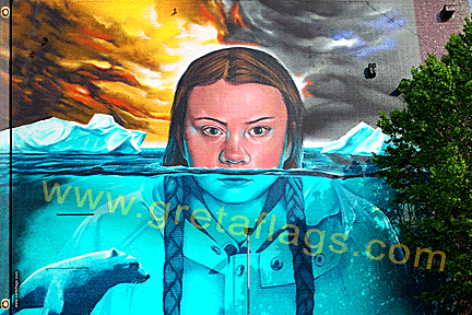 Greta Thunberg Mural in Bristol England made into a flag Greta Thunberg Mural in Bristol England made into a flag
